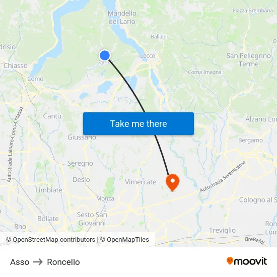 Asso to Roncello map
