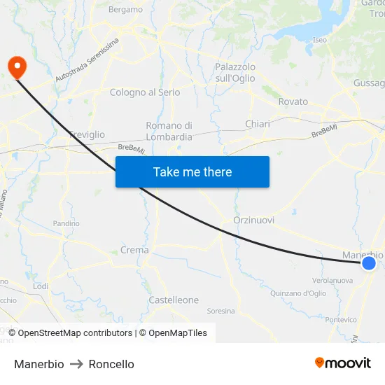 Manerbio to Roncello map
