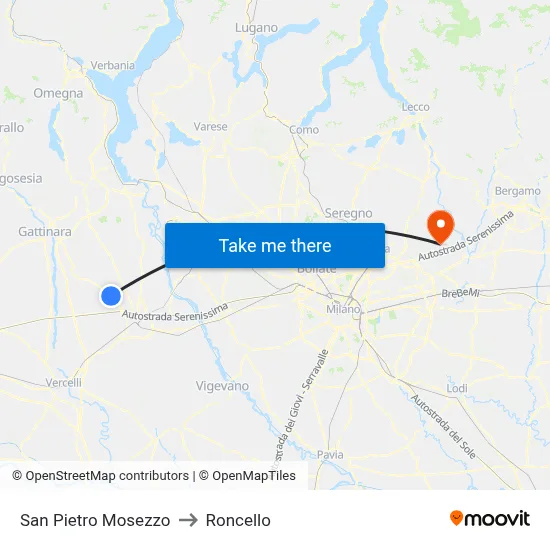 San Pietro Mosezzo to Roncello map