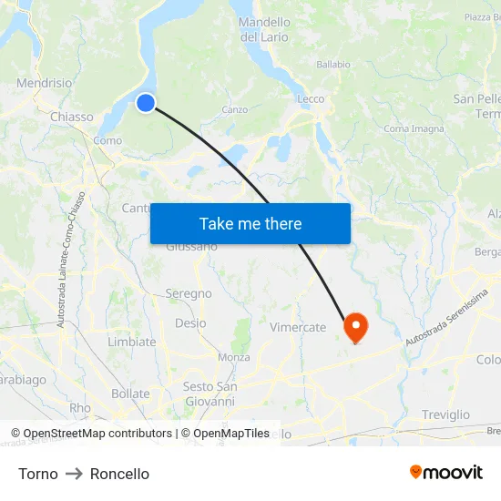 Torno to Roncello map