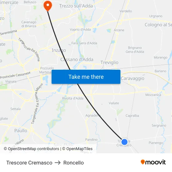 Trescore Cremasco to Roncello map