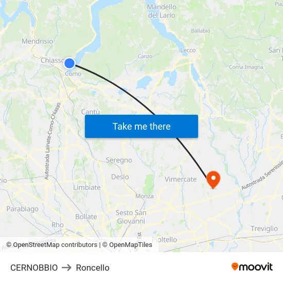 CERNOBBIO to Roncello map