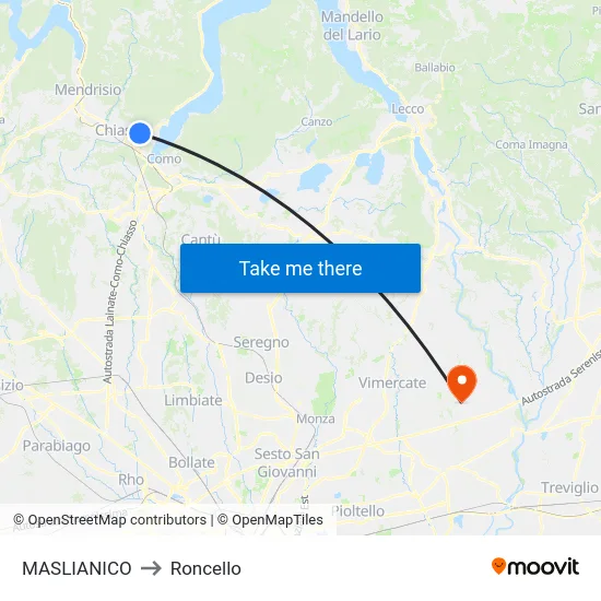 Maslianico to Roncello map