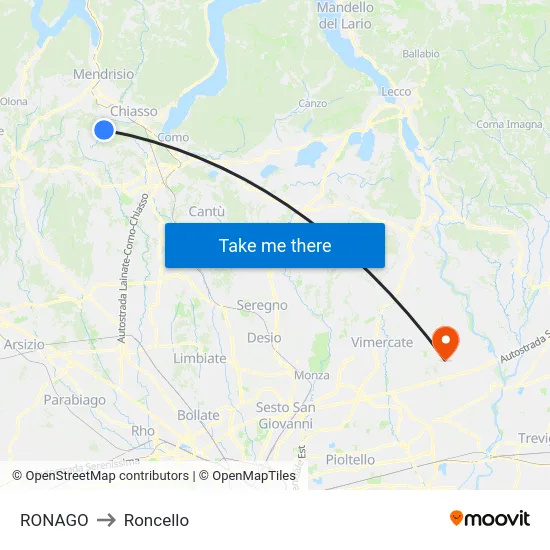 Ronago to Roncello map