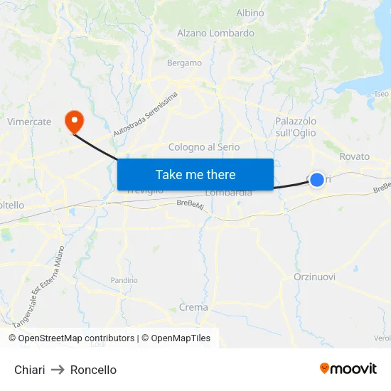 Chiari to Roncello map
