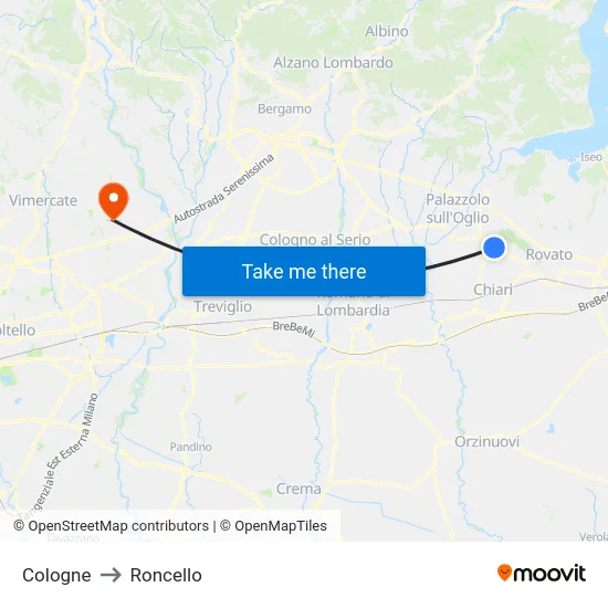 Cologne to Roncello map