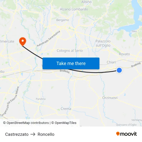 Castrezzato to Roncello map