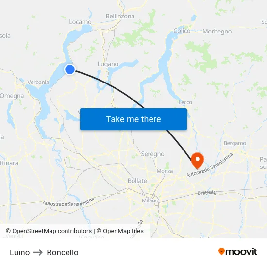 Luino to Roncello map