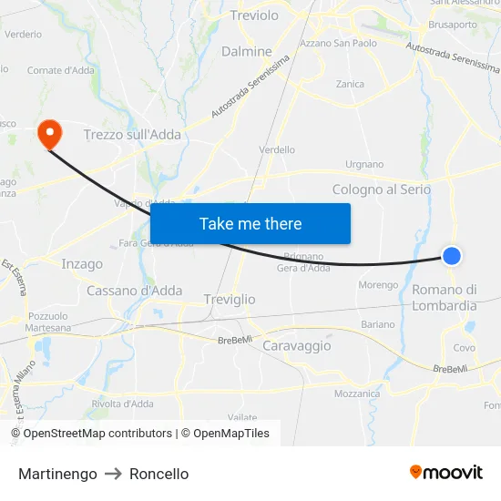 Martinengo to Roncello map