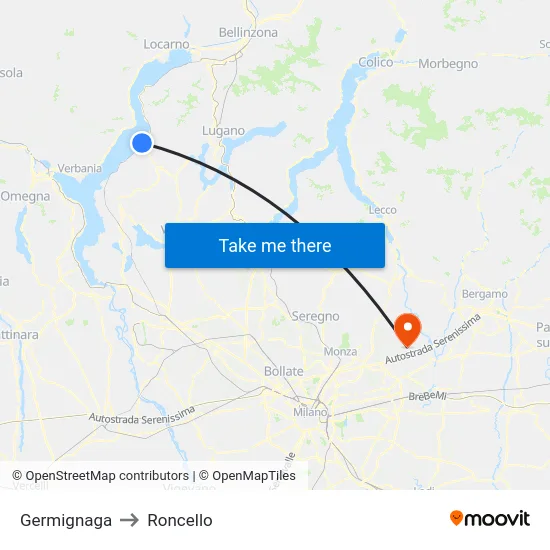 Germignaga to Roncello map