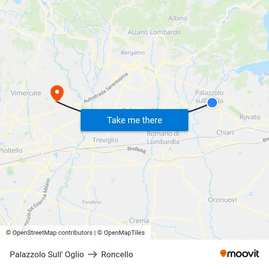 Palazzolo Sull' Oglio to Roncello map