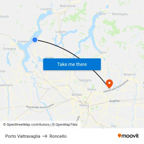 Porto Valtravaglia to Roncello map
