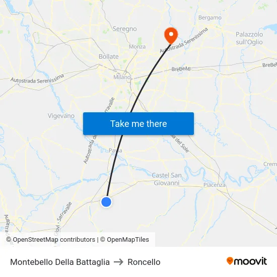 Montebello Della Battaglia to Roncello map