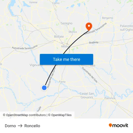 Dorno to Roncello map