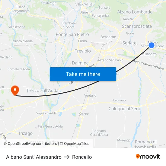 Albano Sant' Alessandro to Roncello map