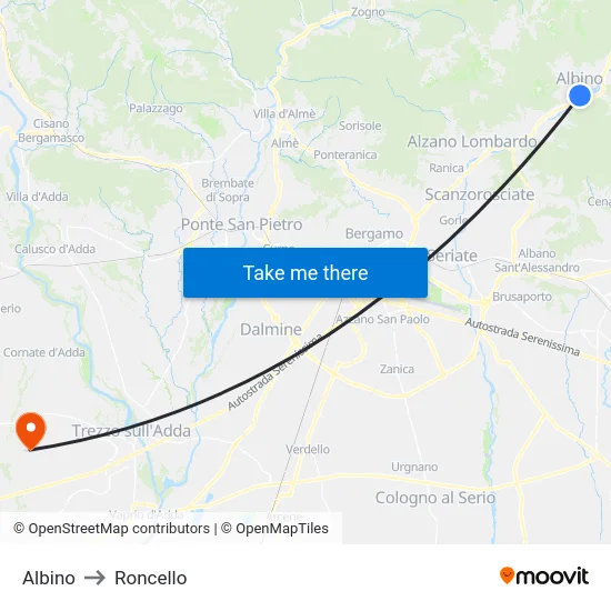 Albino to Roncello map