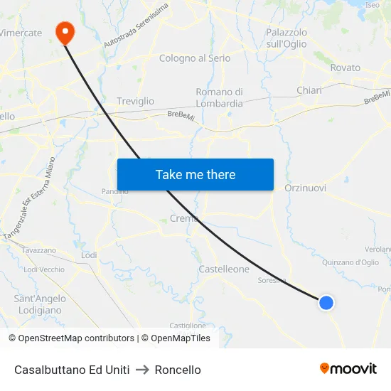 Casalbuttano Ed Uniti to Roncello map