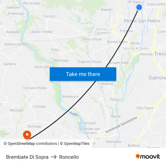 Brembate Di Sopra to Roncello map