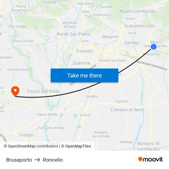 Brusaporto to Roncello map