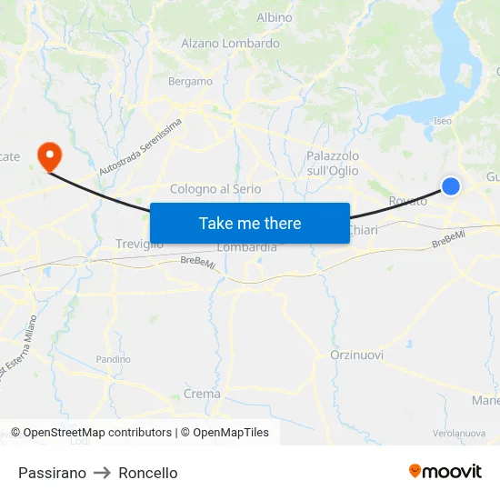 Passirano to Roncello map