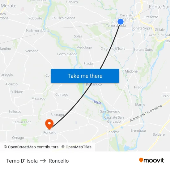 Terno D' Isola to Roncello map
