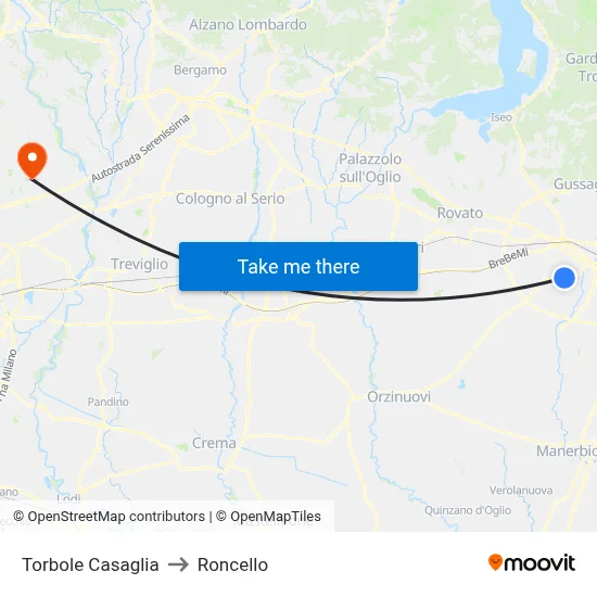 Torbole Casaglia to Roncello map