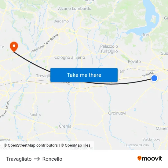 Travagliato to Roncello map
