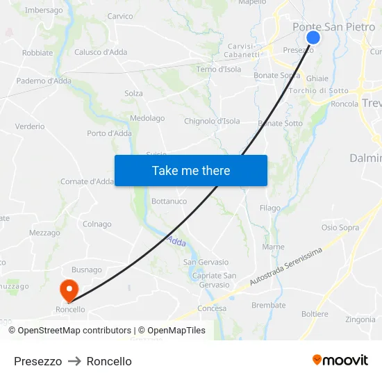 Presezzo to Roncello map