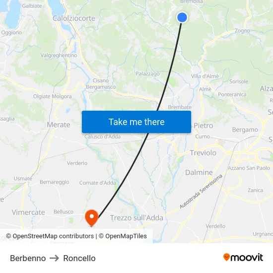 Berbenno to Roncello map