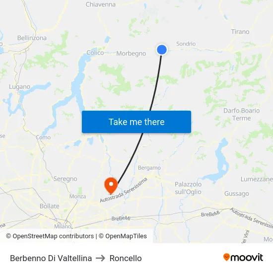 Berbenno Di Valtellina to Roncello map