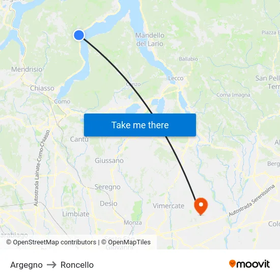 Argegno to Roncello map