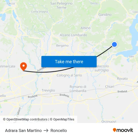 Adrara San Martino to Roncello map