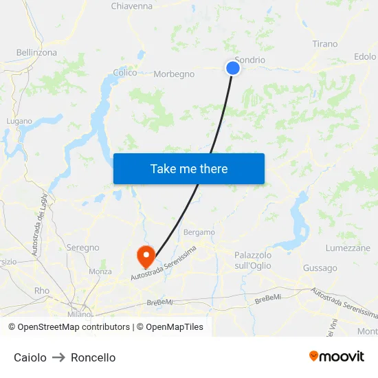 Caiolo to Roncello map