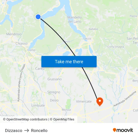 Dizzasco to Roncello map