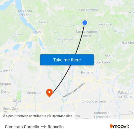 Camerata Cornello to Roncello map