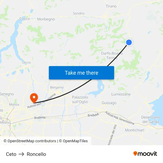 Ceto to Roncello map