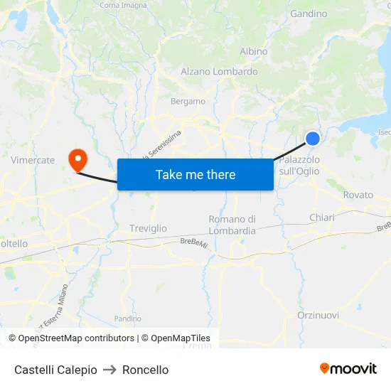 Castelli Calepio to Roncello map
