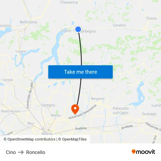 Cino to Roncello map