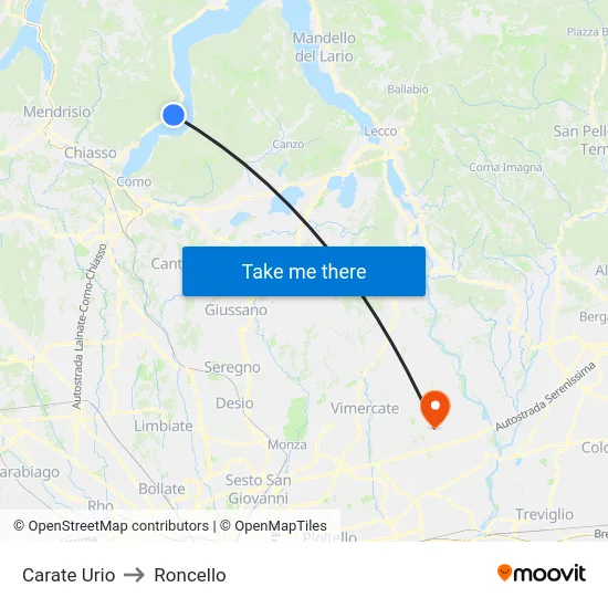 Carate Urio to Roncello map