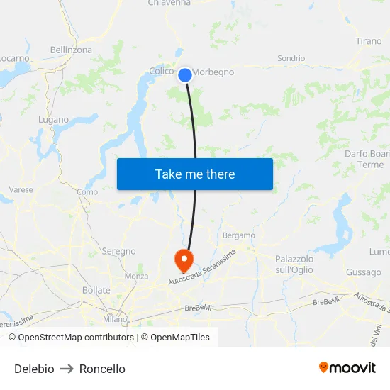 Delebio to Roncello map