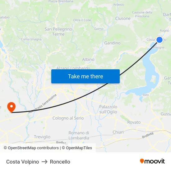 Costa Volpino to Roncello map
