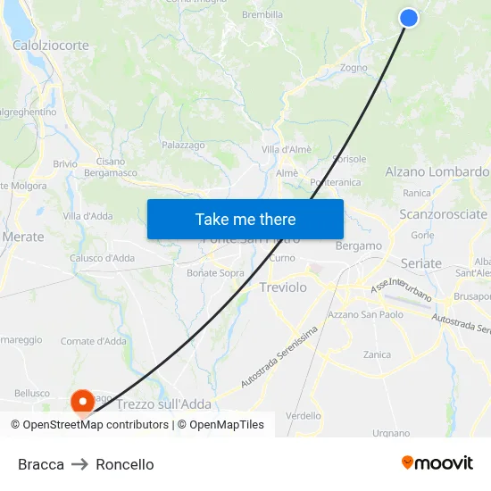 Bracca to Roncello map