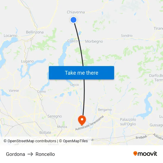 Gordona to Roncello map