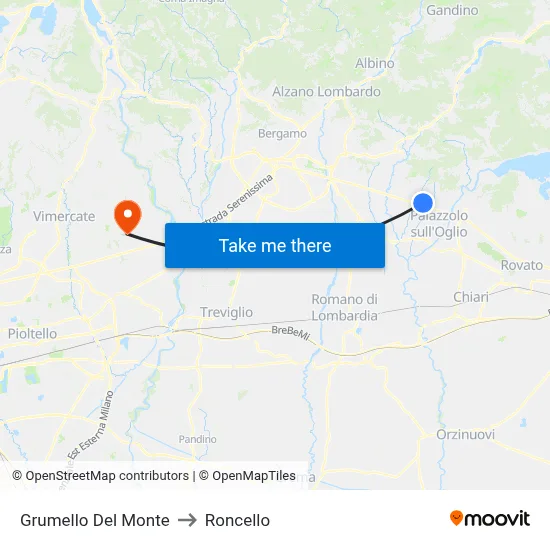 Grumello Del Monte to Roncello map