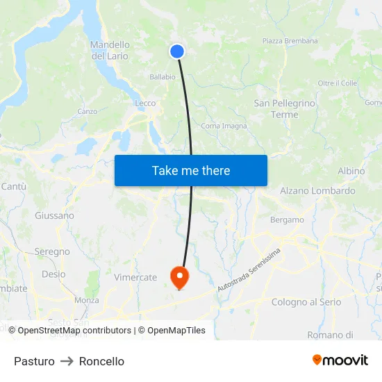 Pasturo to Roncello map