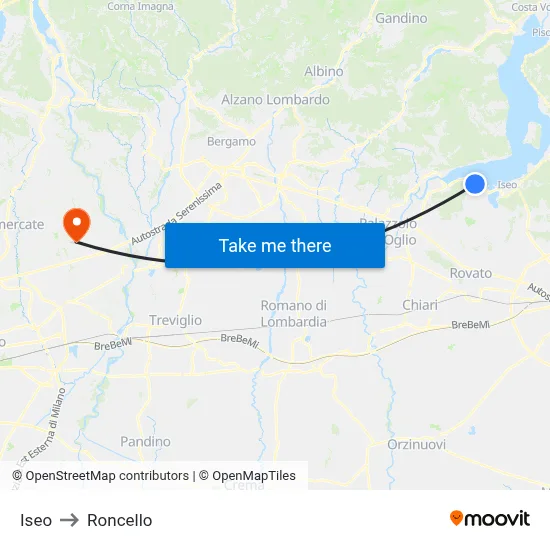 Iseo to Roncello map