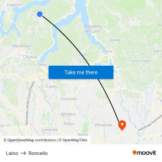 Laino to Roncello map