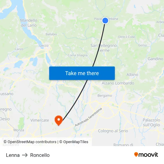 Lenna to Roncello map