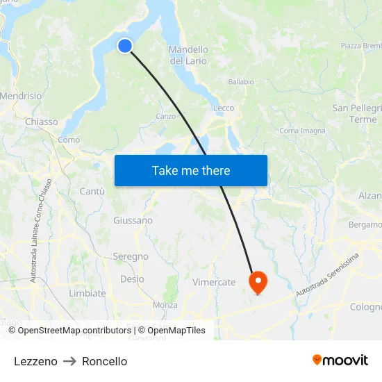 Lezzeno to Roncello map