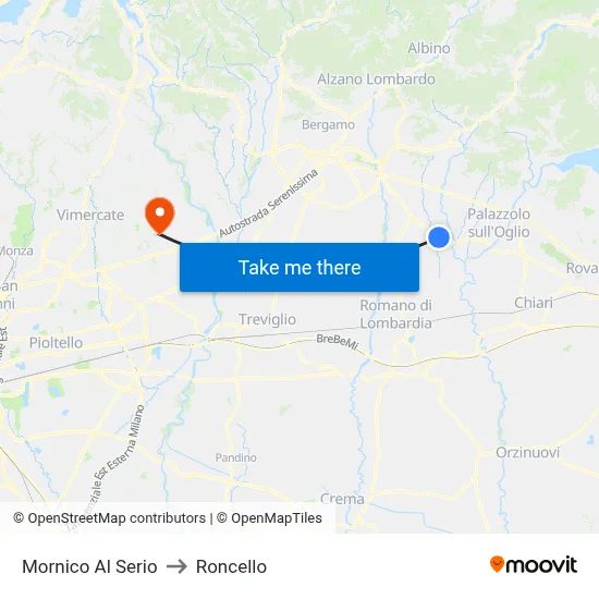 Mornico Al Serio to Roncello map